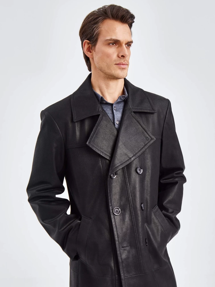 Двубортное мужское кожаное пальто премиум класса Чикаго, черное, размер 52, артикул 71330-5