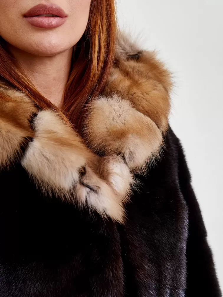 Пальто из меха норки женское 2а(к), с капюшоном, баклажановое, р. 48, арт. 33090-5