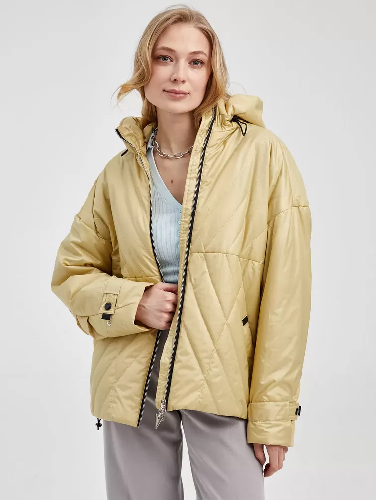Текстильная утепленная куртка женская 20007, с капюшоном, лимонная, р. 42, арт. 25020-2