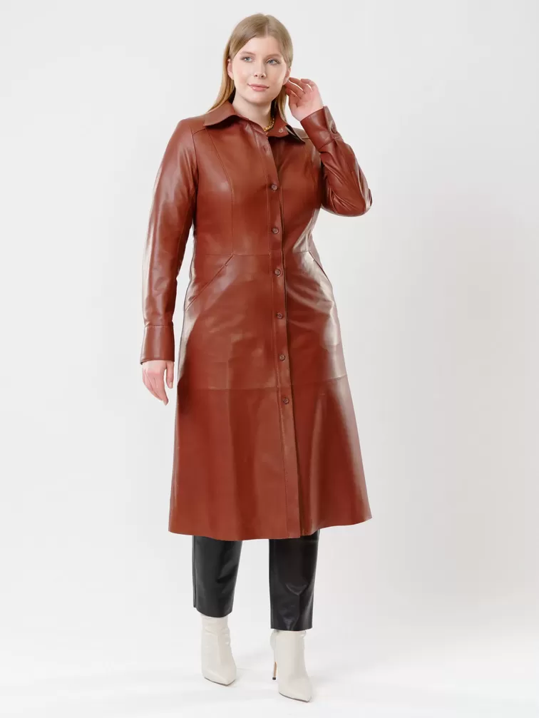 Кожаный комплект женский: Платье - рубашка 02 + Брюки 03, коричневый/черный, р. 46, арт. 111135-5