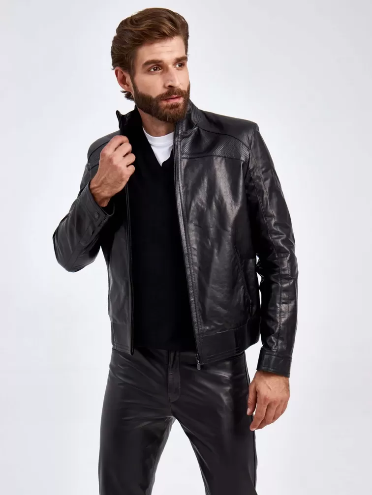 Кожаная мужская куртка 527, черная, p. 50, арт. 29240-0