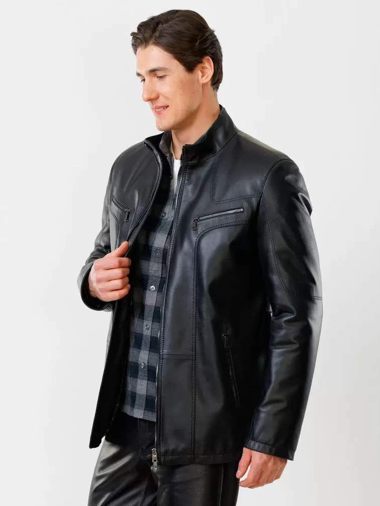 Кожаная куртка утепленная мужская 537ш, черная, р. 48, арт. 27840-0