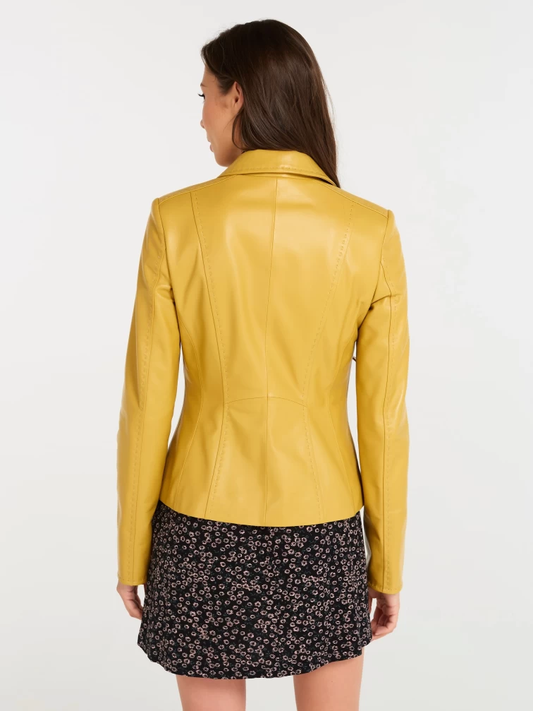 Кожаный женский пиджак 316рс, желтый, размер 44, артикул 90090-4