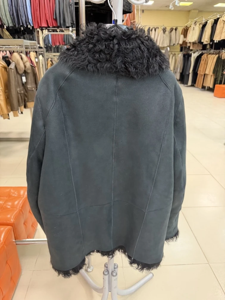 Короткая мужская дубленка-косуха премиум класса 446, синяя, размер 50, артикул 29800-1