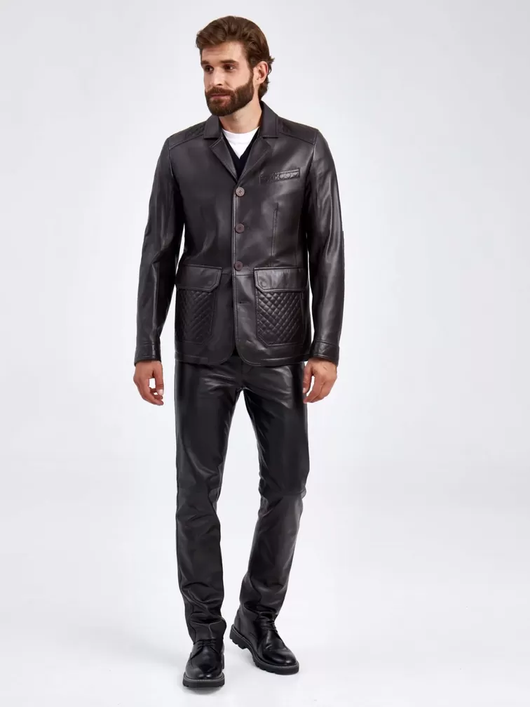 Кожаный костюм мужской: Пиджак 530 + Брюки 01, коричневый/черный, р. 50, арт. 140610-1