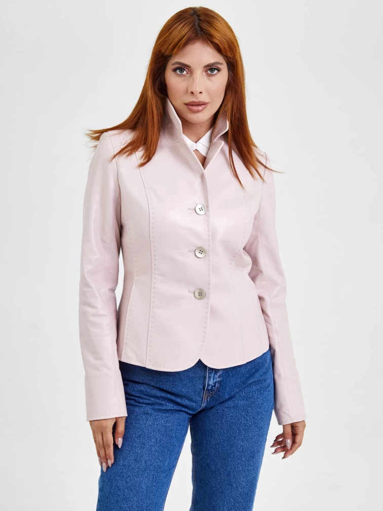 Кожаный женский пиджак 316рс, пудровый, размер 44, артикул 91520-5