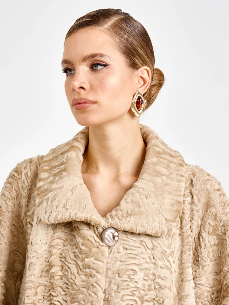 Женская каракулевая шуба премиум класса Лиза(в), бежевая, размер 58, артикул 92710-3