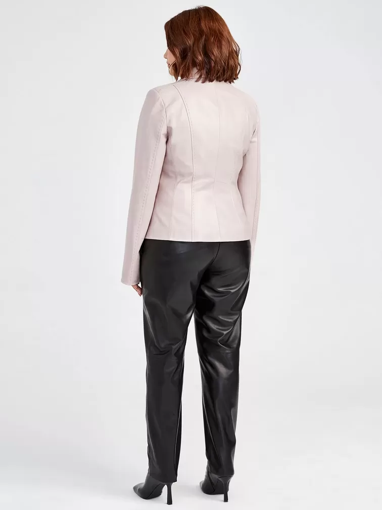 Кожаный костюм женский: Пиджак 316рс + Брюки 03, пудровый/черный, р. 46, арт. 111153-2