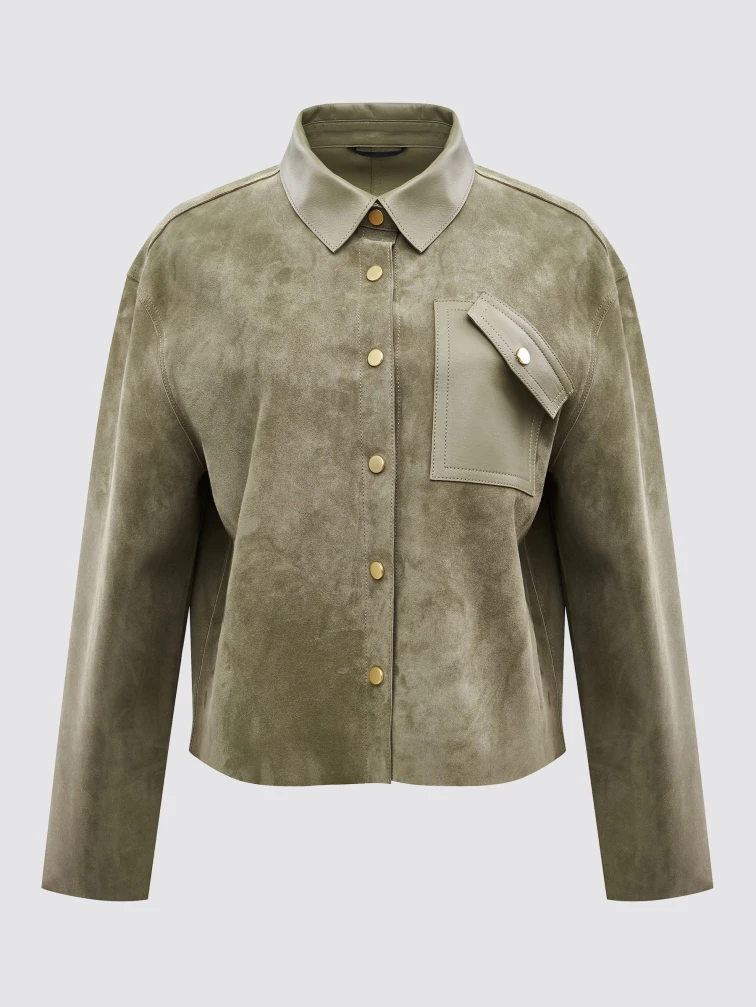 Короткая женская замшевая куртка премиум класса 3111з, зеленая, размер 46, артикул 92350-0