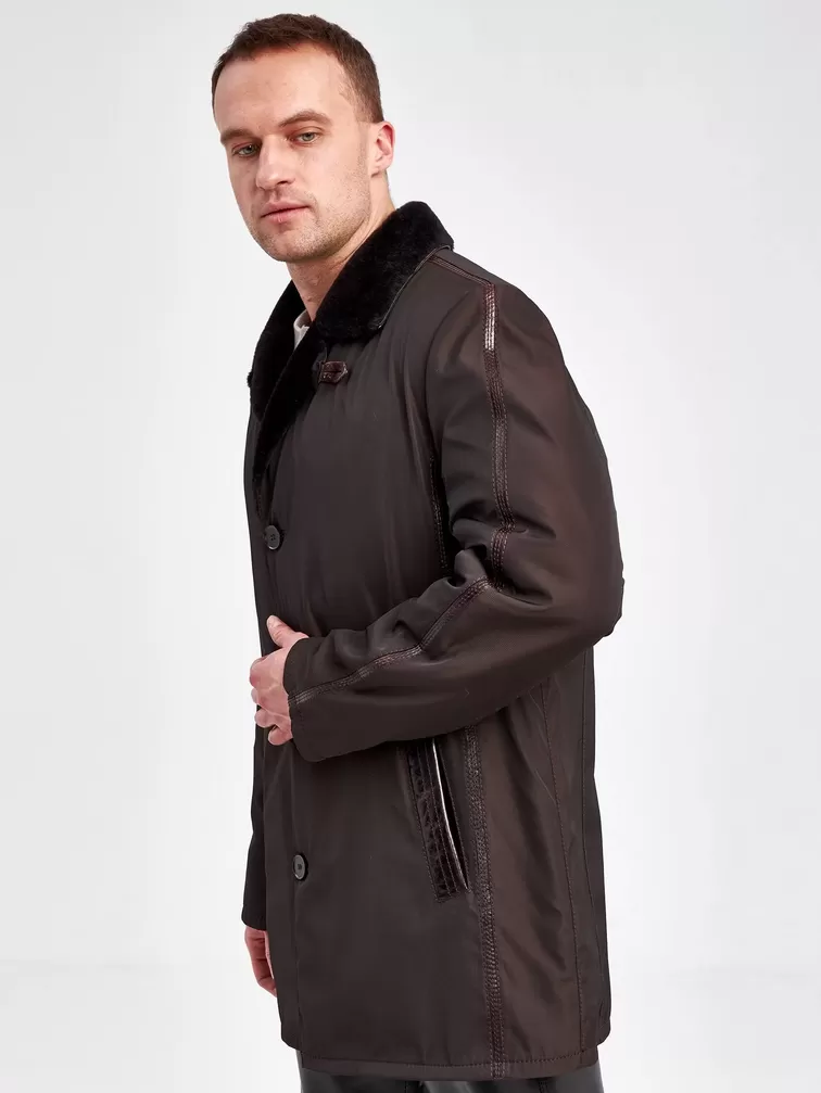 Текстильная куртка зимняя мужская 5450, на подкладке из овчины, коричневая, p. 46, арт. 40900-3