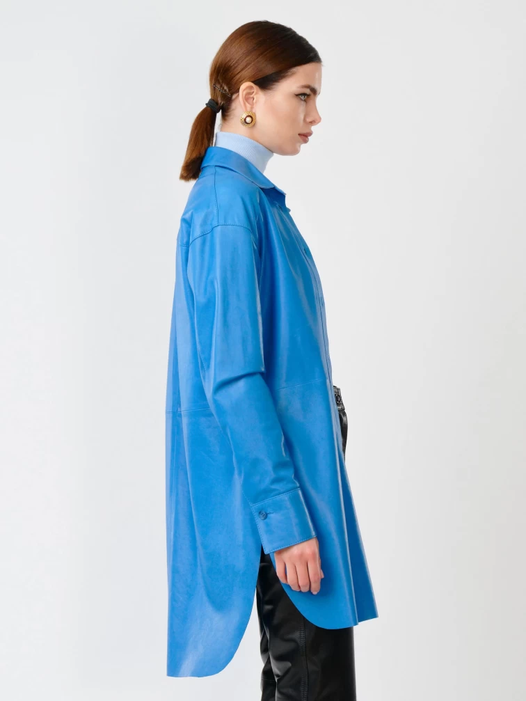 Женская кожаная рубашка с поясом из натуральной кожи 01_1, голубая, размер 46, артикул 90751-6