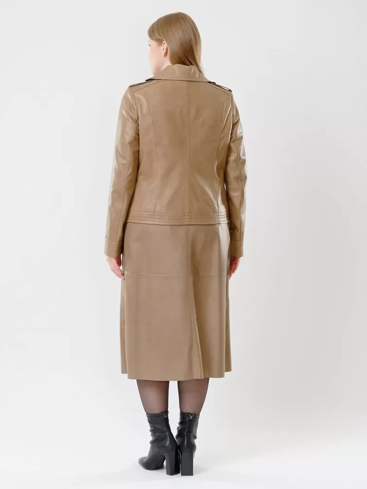 Кожаный комплект: Куртка женская 304 + Юбка-миди 08, коричневый/коричневый, р. 44, арт. 111142-2