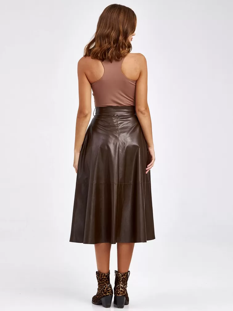 Кожаная юбка женская 4820748, из экокожи, коричневая, p. 44, арт. 85790-5