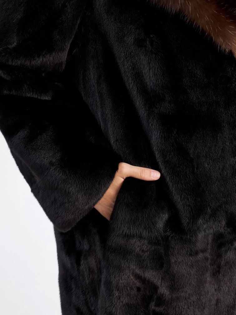 Шуба из меха норки с воротником из меха соболя для женщин Лола(ав), черная, размер 52, артикул 33870-1