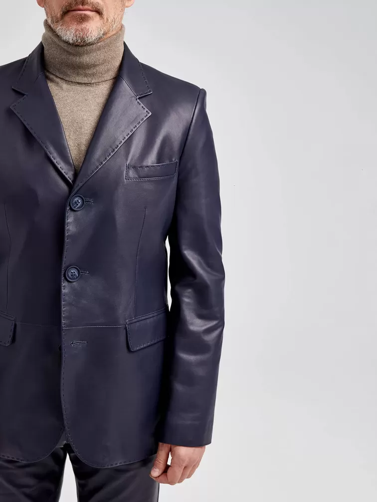 Кожаный пиджак мужской 543, синий, р. 48, арт. 28962-2