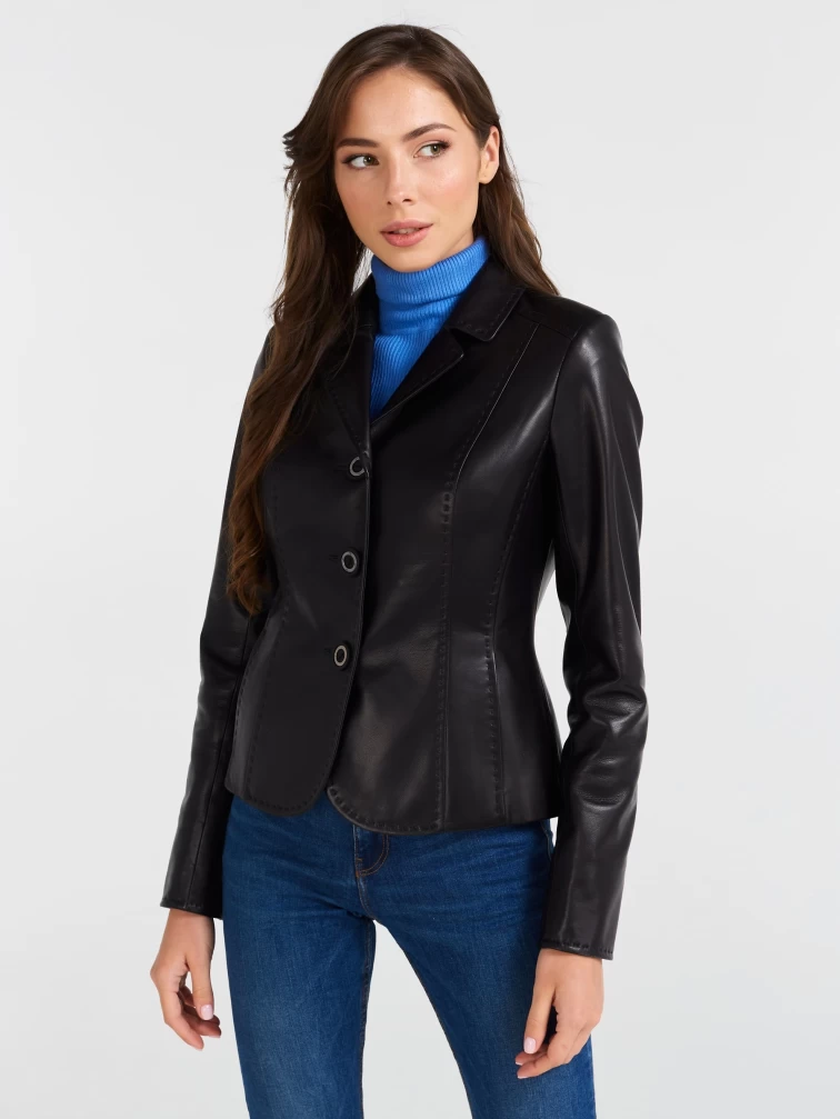 Кожаный пиджак женский 316рс, черный, р. 44, арт. 90500-0