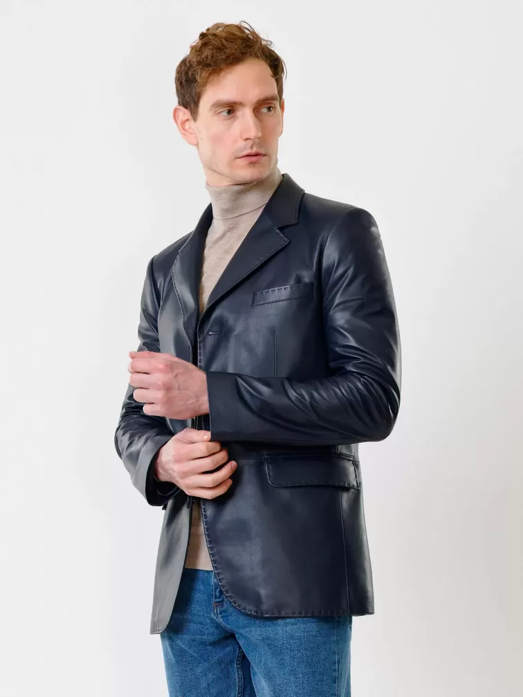 Кожаный пиджак мужской 543, синий, р. 48, арт. 28441-0