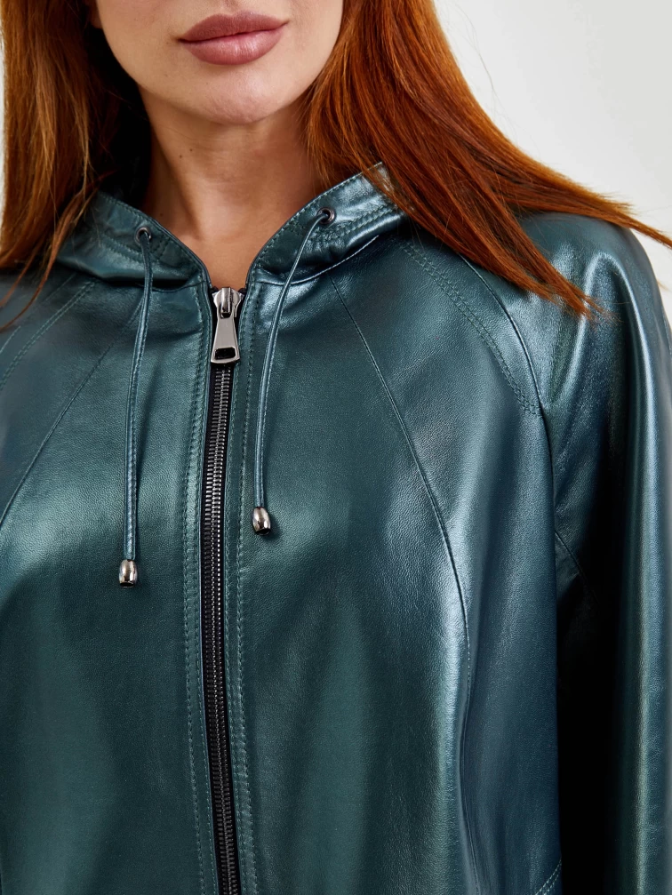 Кожаный комплект женский: Куртка 383 + Брюки 03, зеленый/коричневый, р. 48, арт. 111173-6
