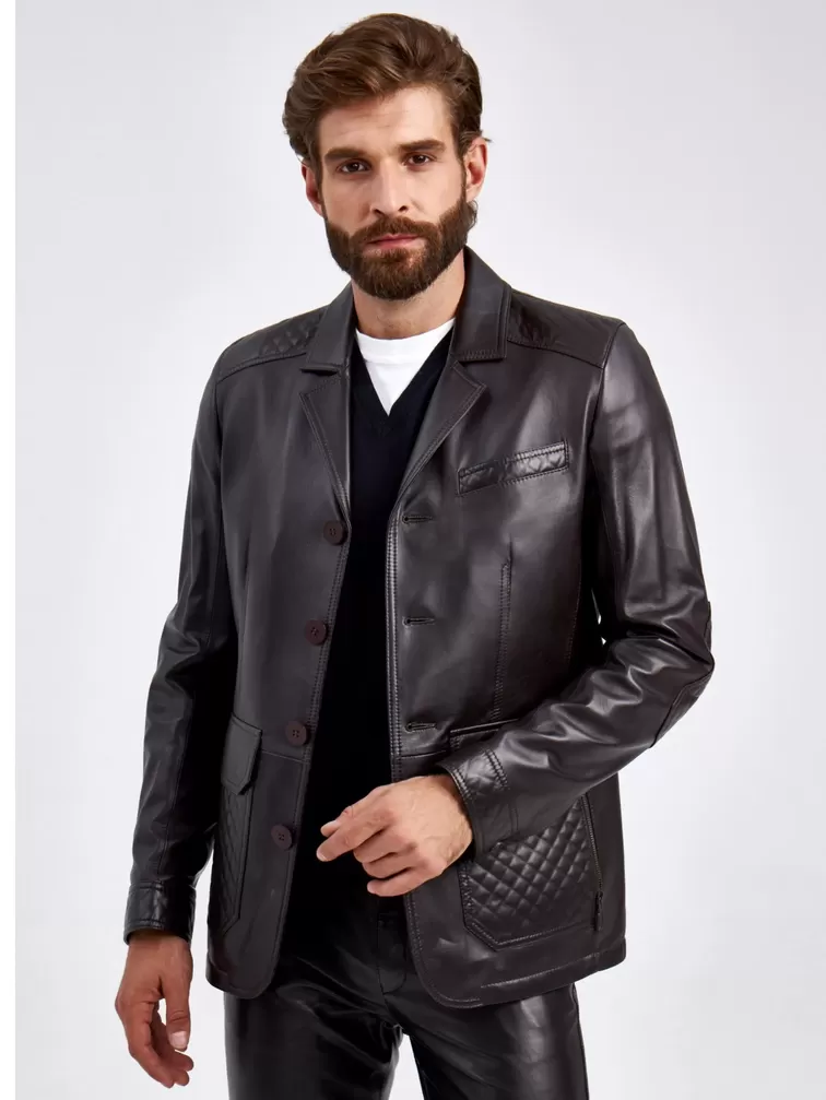 Кожаный костюм мужской: Пиджак 530 + Брюки 01, коричневый/черный, р. 50, арт. 140610-3