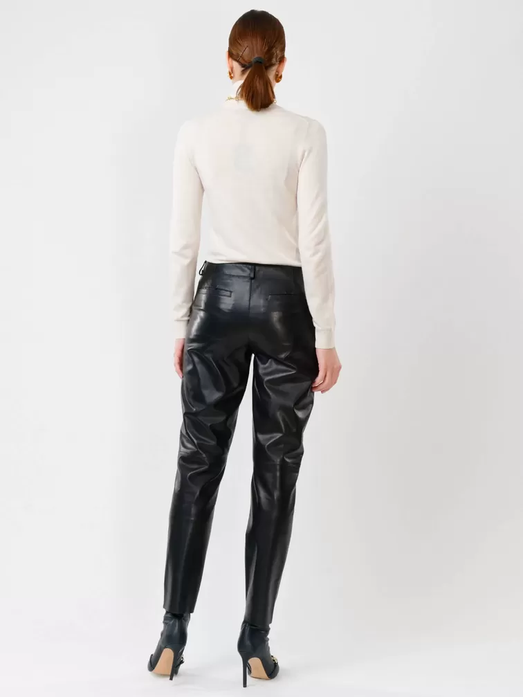 Кожаные зауженные брюки женские 03, из натуральной кожи, черные, р. 50, арт. 85240-1