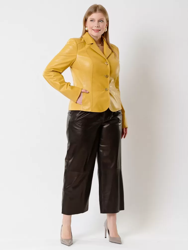Кожаный костюм женский: Пиджак 316рс + Брюки 05, желтый/черный, р. 44, арт. 111151-6