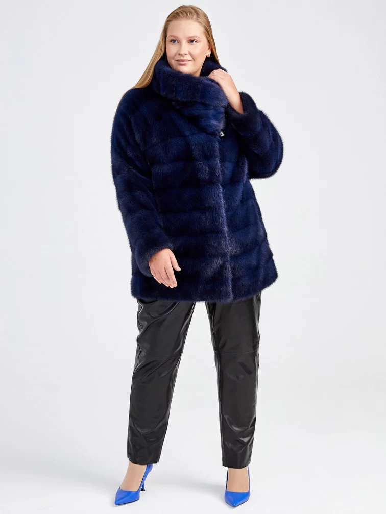 Куртка из меха норки женская 1150(кв), синяя, размер 52, артикул 32800-3