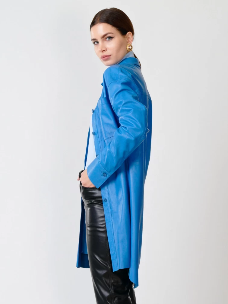 Женская кожаная рубашка с поясом из натуральной кожи 01_1, голубая, размер 46, артикул 90751-2