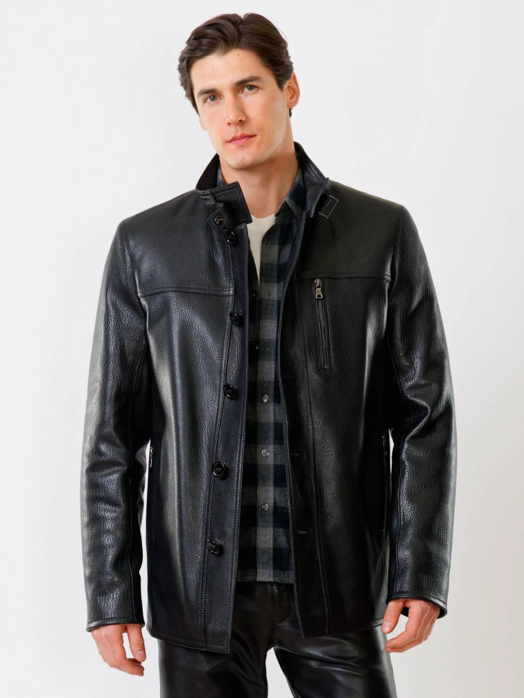 Кожаная куртка утепленная мужская 518ш, черная, размер 50, артикул 40370-2
