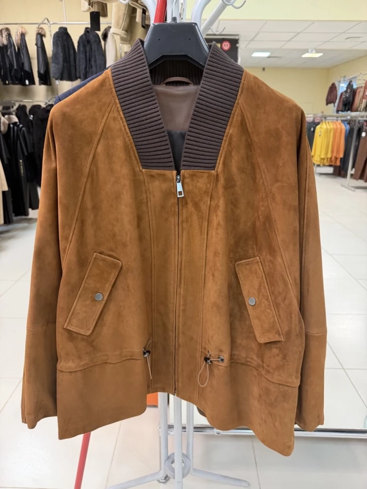 Женская замшевая куртка оверсайз премиум класса 3115з, виски, размер 48, артикул 92440-0