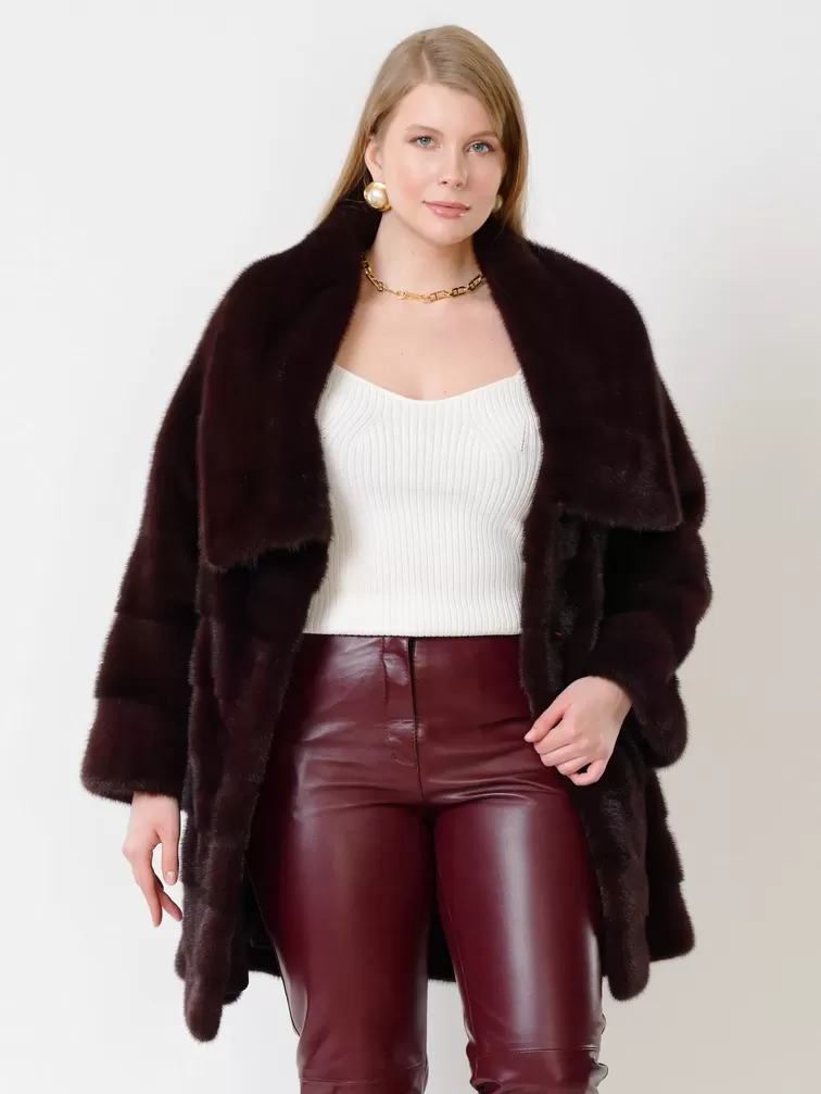 Пальто из меха норки женское 1150в, бордовое, р. 40, арт. 32190-0
