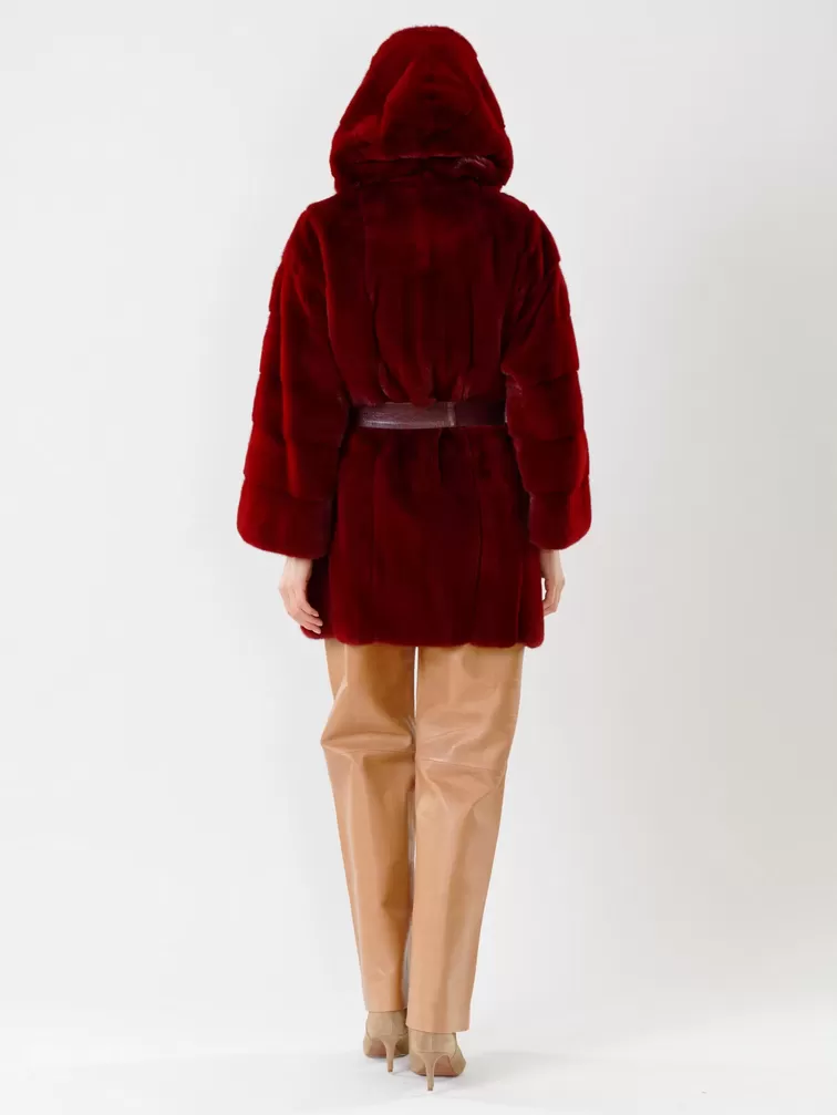 Куртка из меха норки с капюшоном женская 281(к), бордовая, р. 48, арт. 32710-4