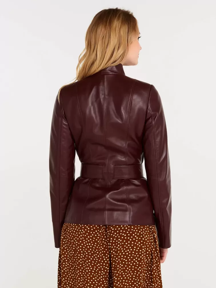 Кожаная куртка женская 334, с поясом, бордовая, р. 42, арт. 90630-4