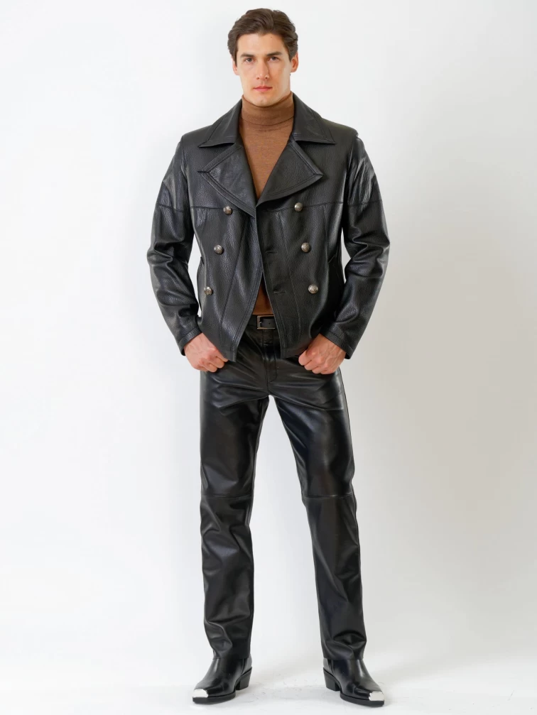 Кожаный комплект мужской: Куртка Клуб + Брюки 01, черный, р. 48, артикул 140210-0