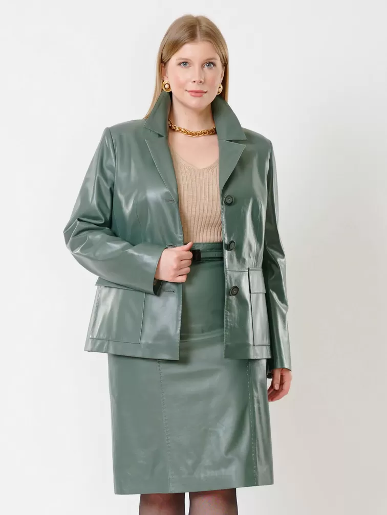 Кожаный пиджак женский 3007, оливковый, р. 46, арт. 91172-1