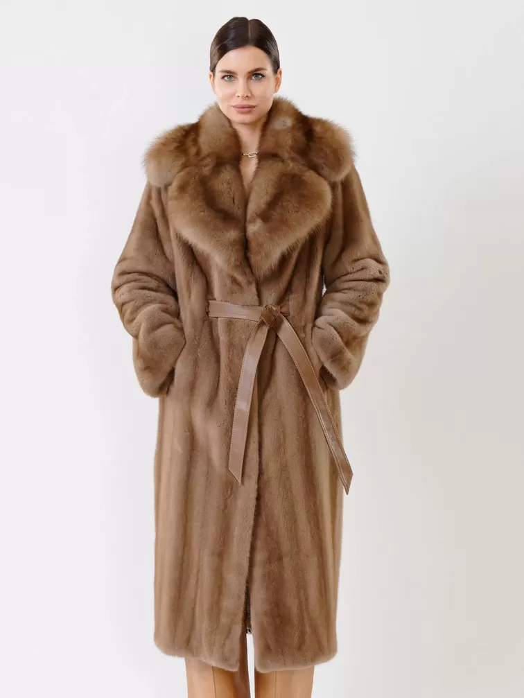 Пальто из меха норки с соболем женское 19009(ав), длинное, пастельное, р. 52, арт. 32680-5