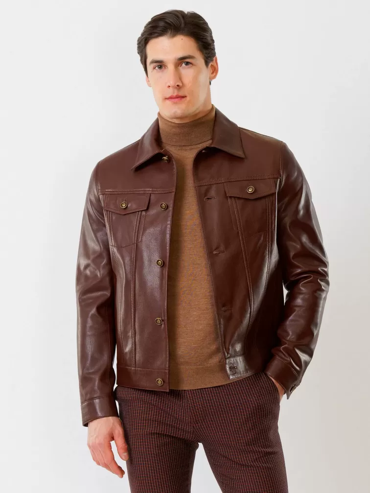 Кожаная куртка мужская 550, на пуговицах, коричневая, р. 48, арт. 28740-2