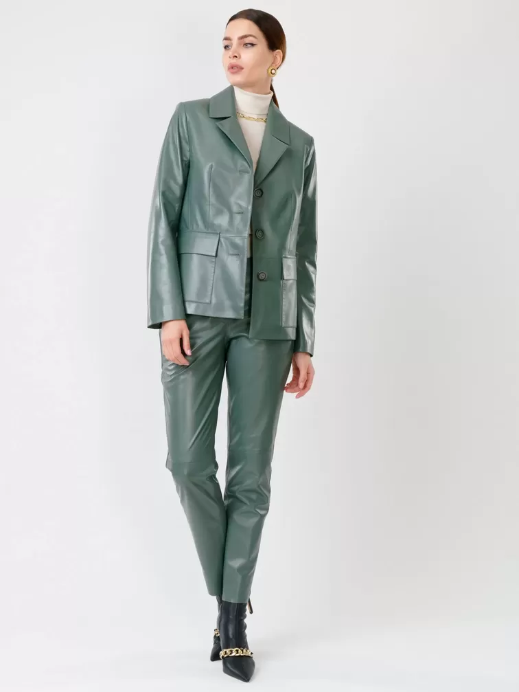 Кожаный костюм женский: Пиджак 3007 + Брюки 03, оливковый, р. 46, арт. 111136-0