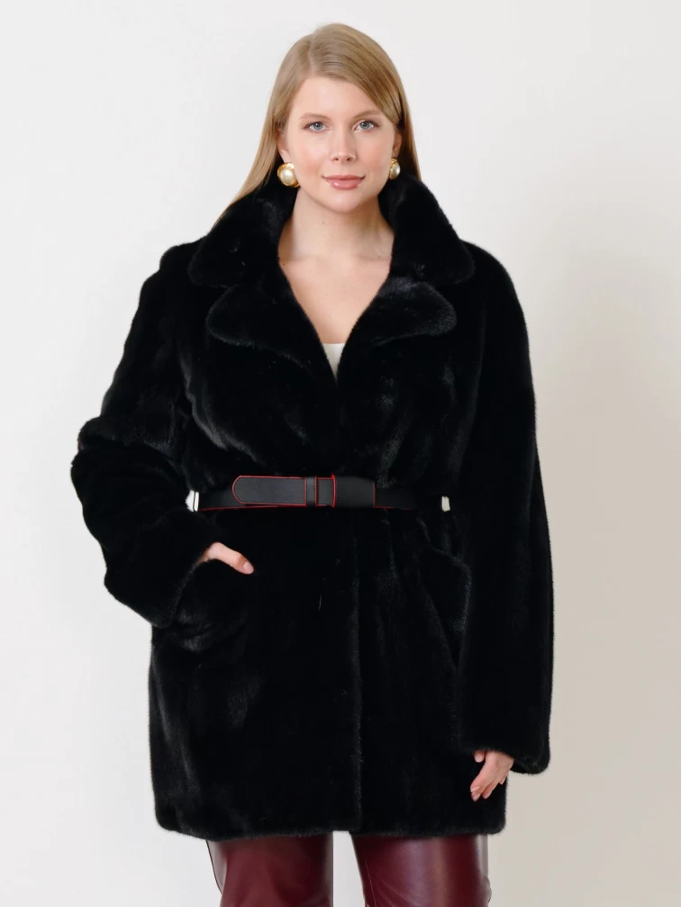 Демисезонный комплект женский: Куртка из меха норки  ELECTRA(АВ) + Брюки 02, черный/бордовый, размер 52, артикул 111227-5