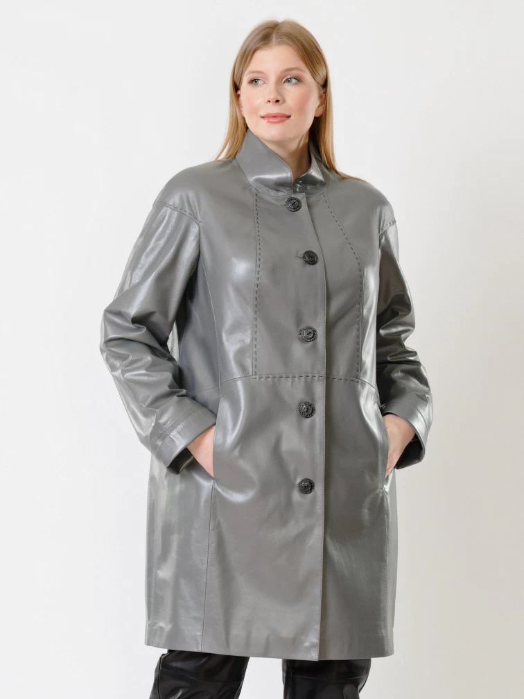 Кожаное пальто женское 378, серое, р. 50, арт. 91261-0