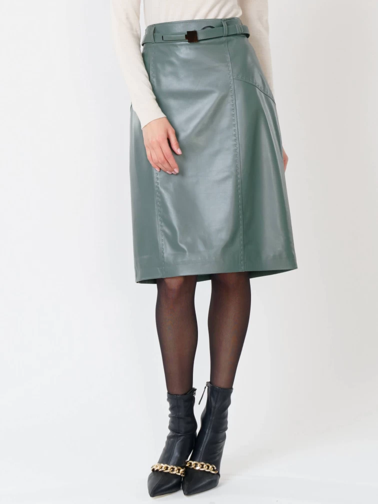 Кожаная юбка карандаш из натуральной кожи 02рс, оливковая, размер 44, артикул 85330-6