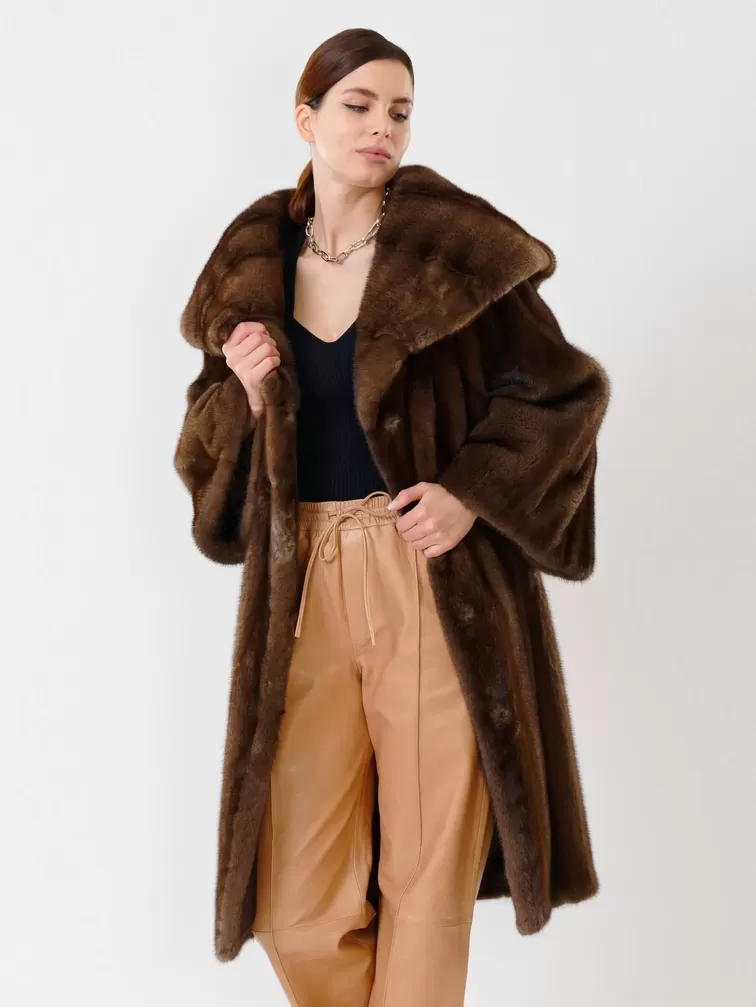 Пальто из меха норки 17001в, коричневый, артикул 32670-0
