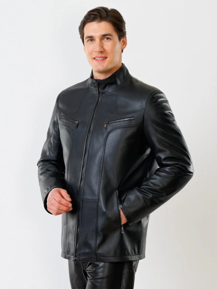 Мужская утепленная кожаная куртка пять молний премиум класса 537ш, черная, размер 50, артикул 27840-3