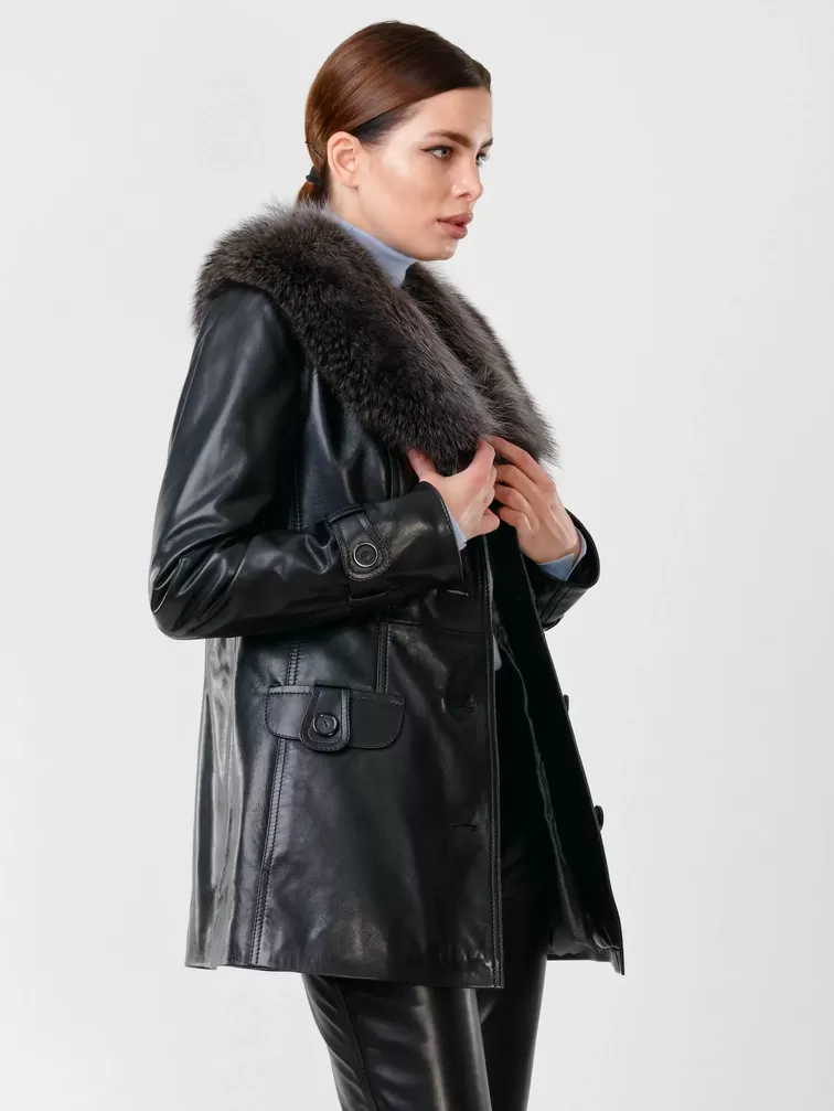 Кожаная утепленная куртка женская 372ш, с мехом енота, черная, р. 48, арт. 23650-5