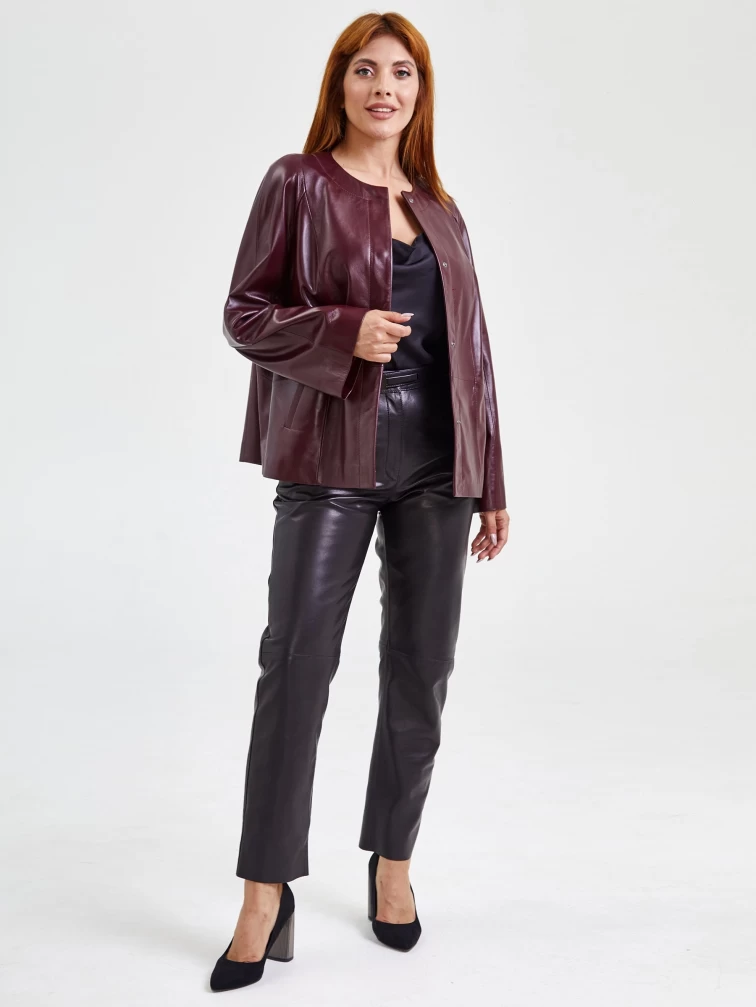 Кожаная куртка женская 3019, с поясом, бордовая, размер 50, артикул 91700-3