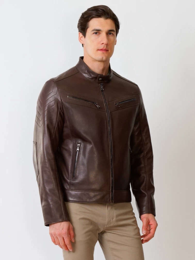 Кожаная куртка мужская 546, коричневая, размер 50, артикул 28711-6