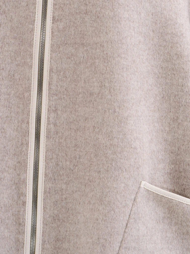 Полупальто кашемировое женское с капюшоном бежевое 1132-70, размер 48, артикул 92530-3