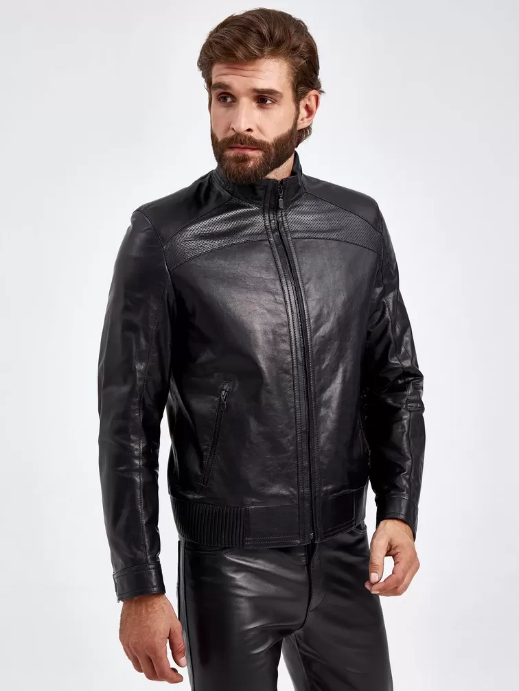 Кожаная куртка мужская 531, короткая, черная, p. 50, арт. 29140-3