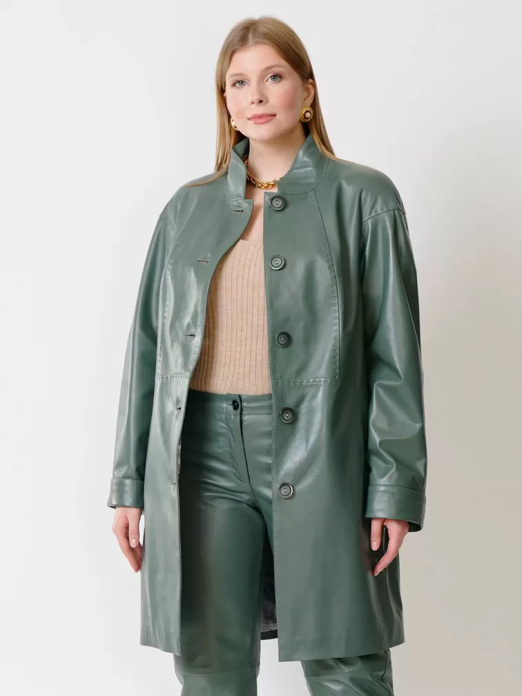Кожаный комплект женский: Куртка 378 + Брюки 03, оливковый, р. 46, арт. 111159-5