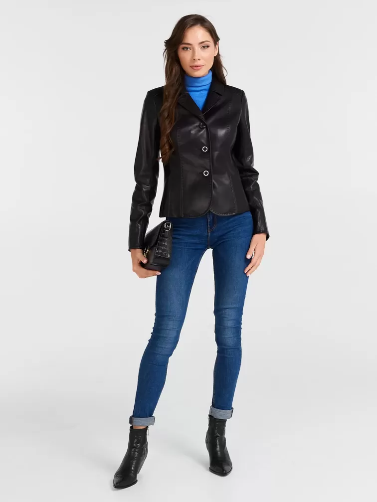 Кожаный пиджак женский 316рс, черный, р. 42, арт. 90500-2