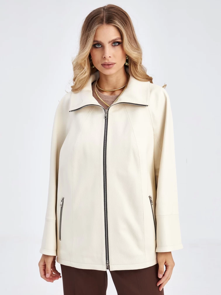 Кожаная женская куртка оверсайз премиум класса 3046, белая, размер 54, артикул 23280-0